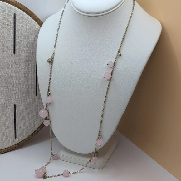 J. Crew Pink Necklace with Rose Quartz Beads and Silver Chain - Picture 1 of 4